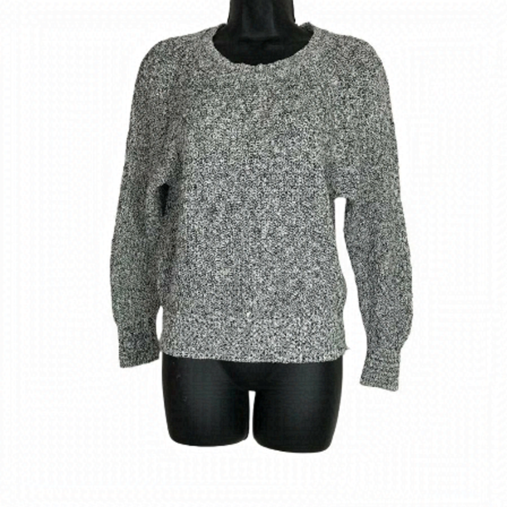 Free People White & Black Cotton Linen Blend Knit Crew Neck  Sweater Size XS
